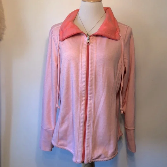 TOMMY BAHAMA Coral Pink Reversible Funnel Neck Zip Sweatshirt Jacket Top XL - Picture 9 of 13